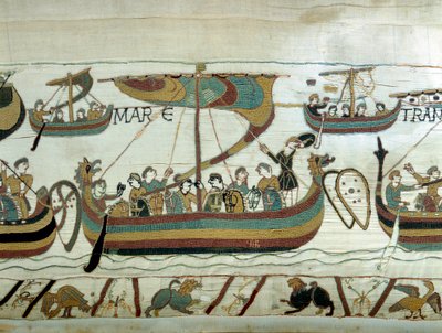 征服王ウィリアム1世（1027-1087）の艦隊がイギリスに向けて海峡を渡る。バイユーのタペストリーまたはマチルド王妃の刺しゅう 作： Unknown artist