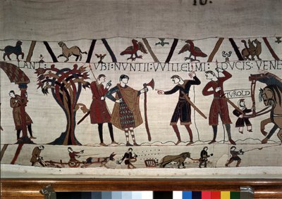 ギヨーム公（1027〜1087）の使者がギー・ド・ポンチューを探しに来た - マチルダ王妃の刺繍として知られるバイユーのタペストリー 作： Unknown artist
