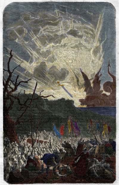 千年（1000年）の超絶技巧（恐怖）：世界の終焉。モーリス・ラシャトレ著「Histoire des Papes-Rois-Queen and Empereurs a travers les centuries」に掲載されている図版 作： Unknown artist