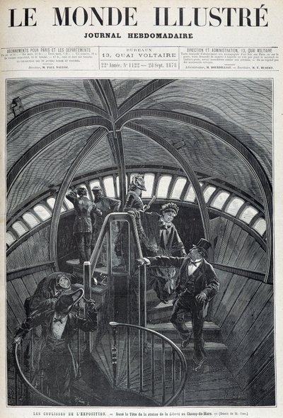 万国博覧会での自由の女神の頭部の内側の見学 - 1878年9月28日付「The Illustrated World」にて 作： Unknown artist