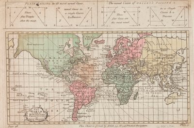 メルカトル図法またはエドゥ・ライト図法による世界、1730年頃（エングレーヴィング） 作： Unknown artist