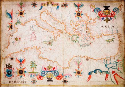 このタイプの初期のベラム製海図は、13世紀に地中海で生まれた。 作： Unknown artist