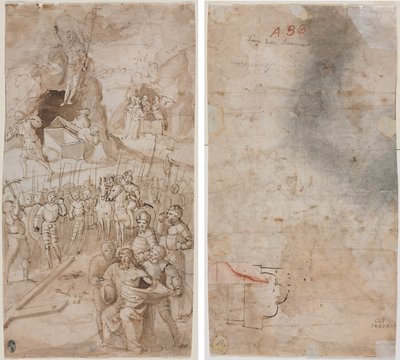 キリストの受難からの 3 つのシーン (直訳) 建築スケッチ (裏) 作： Unknown artist