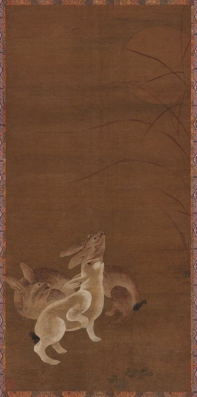 月を見る三兎 作： Unknown artist
