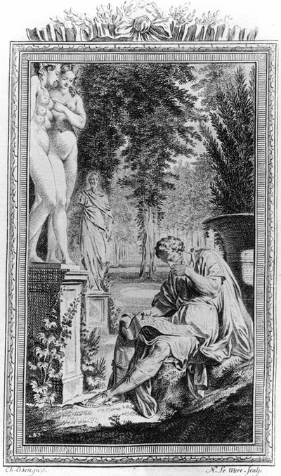 Titus Lucretius Carus (Lucrece) ローマの哲学者・詩人『De Rerum natura』 18世紀のエングレーヴィング。 作： Unknown artist