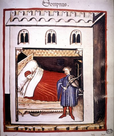 14世紀の医学論文集「Tacuinum sanitatis」：睡眠。 作： Unknown artist