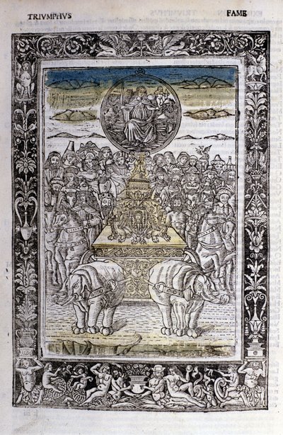 フランチェスコ・ペトラルカ(Petrarca)の名声の凱旋。ミニチュアsd.Bibl.Trivulziana, Milan. 作： Unknown artist