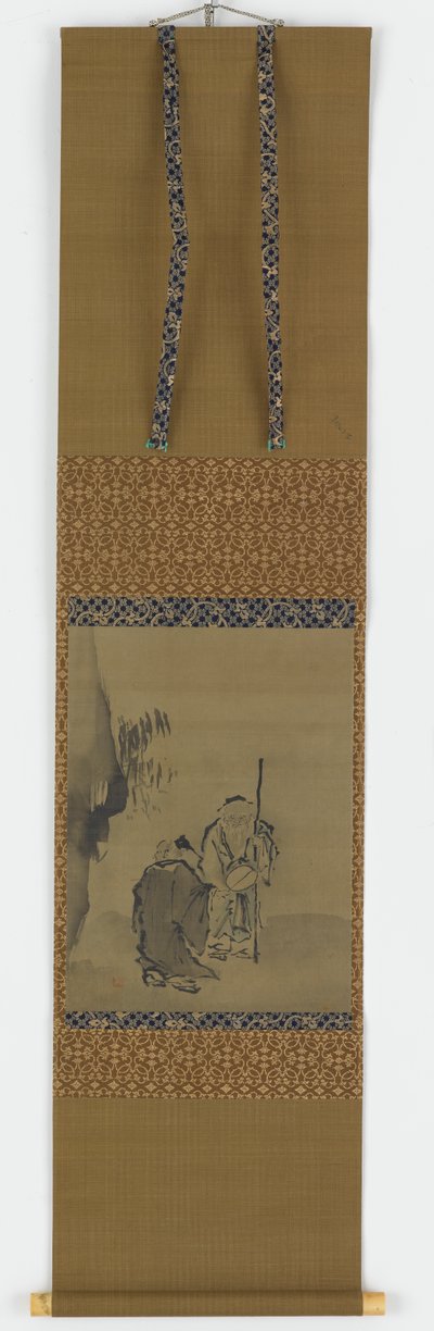 張り出した岩の近くにいる 2 人の中国の賢者 作： Unknown artist