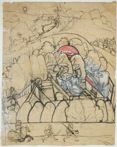 城壁に囲まれた庭の階段井戸（バオリ）で会話する2人の女性 作： Unknown artist