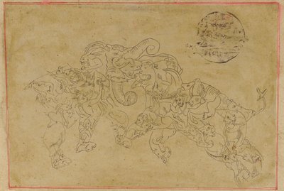 戦う 2 頭の合成象 作： Unknown artist