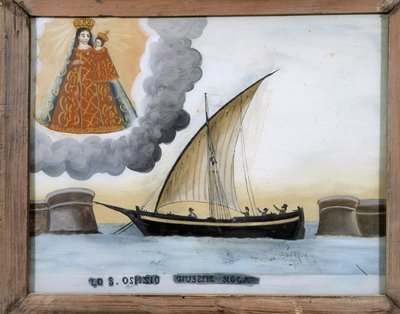 困難な状況にある容器 - ガラスに描かれた絵画、ノートルダム・ド・ラゲットの元写真、25x32 cm 作： Unknown artist