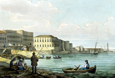 ナポリ、サンタルチアの眺め。1850年頃の水彩画。 作： Unknown artist