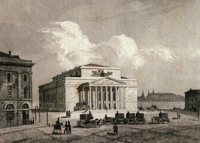 1838年、ロシア・モスクワのボルチョイ劇場の眺め 19世紀の版画 作： Unknown artist