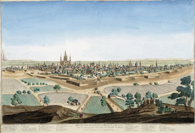 大聖堂と要塞のあるイタリア・ミラノの街の風景。18世紀のエングレーヴィング。 作： Unknown artist
