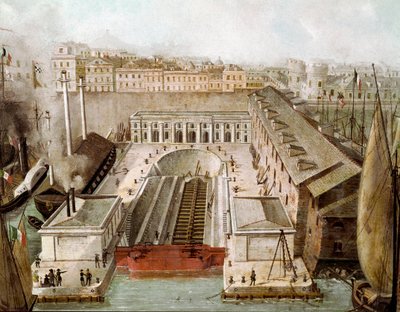 1852年に完成したナポリ港の乾ドックの眺め（View over the drydock of Naples） 19世紀の絵画 カポディモンテ・ナポリ美術館 作： Unknown artist