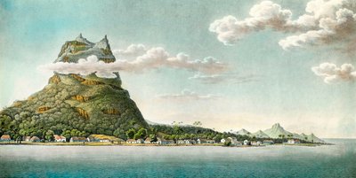 現在のフランス領ポリネシアにあるボラボラ島の眺め。18世紀のエングレーヴィング。個人蔵 作： Unknown artist