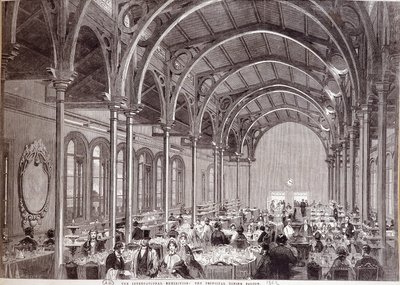 1862年にロンドンで開催された万国博覧会のメインレストランの様子。 作： Unknown artist