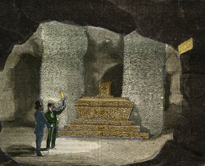 パリのモンスーリのカタコンベにある納骨堂の様子。1856年に作成された "科学博物館 "所蔵の版画 作： Unknown artist