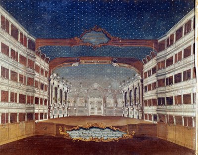 1747年に火災で焼失したヴェネツィアの劇場「サン・サミュエル」の様子。18世紀の図面。 作： Unknown artist