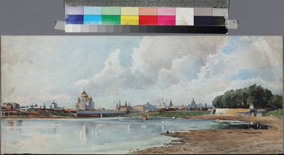 Vue de Moscou depuis le jardin Neskoutchni - Neskuchny Garden からのモスクワの眺め、匿名。 紙に水彩、1880～1885年頃。 州立博物館 プーシキン、モスクワ 作： Unknown artist