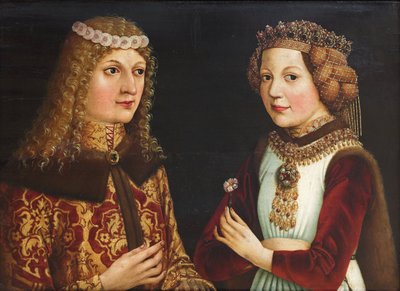 後宮のラディスラウス (Ladislas de Habsbourg dit le Posthume) (1440-1457) とヴァロワ家のマグダレーナ (Madeleine de France ou de Valois) (1443-1495) の結婚式の肖像 - 匿名 - 1457 - 木に油彩 - 38,5x52 - Szepmuveszeti Muzeum, Budapest 作： Unknown artist
