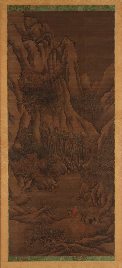 冬の風景: 丘と川。 騎馬旅行者の姿 作： Unknown artist