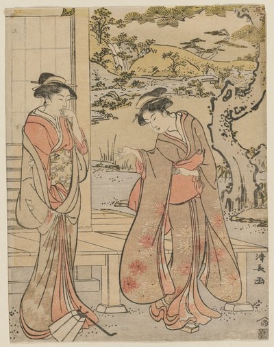 ベランダで提灯を落とす女性 作： Unknown artist