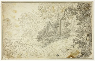 城の景色を望む樹木が茂った川の風景 作： Unknown artist