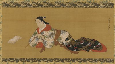 横になって楽譜を読む遊女 作： Unknown artist