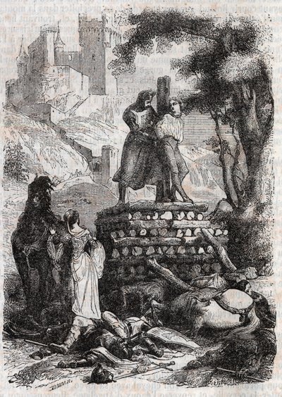 ブッチャーのゼルビン、ローランドによる配達-「激怒ローランド」からの1851年の彫刻 作： Unknown artist