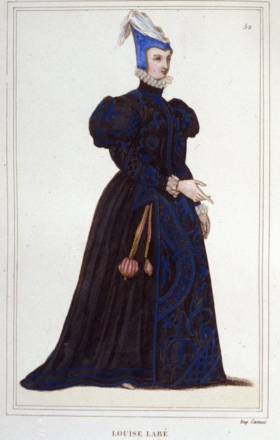 フランスの詩人、ルイーズ・ラベ（ver1524-1566）の肖像画、1830年のエングレーヴィング 作： Unknown artist