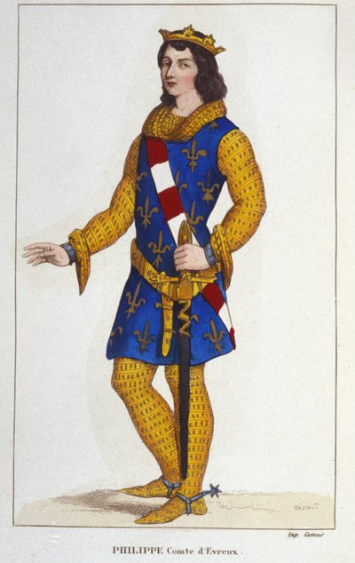 ナバラ王エヴルー伯フィリップ・デヴルー（1343年死去）の肖像画（1830年彫刻 作： Unknown artist