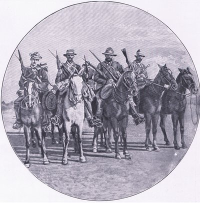ライフルと傘で武装したボーア人（Harmsworth Bros Limited発行「After Pretoria: The Guerilla War」より 作： Unknown photographer