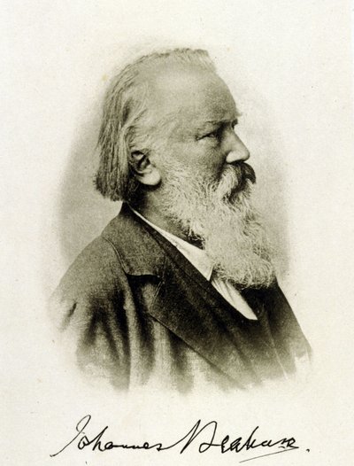 ドイツの作曲家Johannes Brahms (1833 - 1897)のポートレートを自筆の写真に収めたもの。 作： Unknown photographer