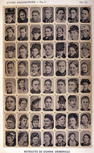 犯罪者の女性たちのポートレート。イタリアの犯罪学者チェーザレ・ロンブローゾ（1835-1909）が集めた写真集。"犯罪者 "の写真 作： Unknown photographer
