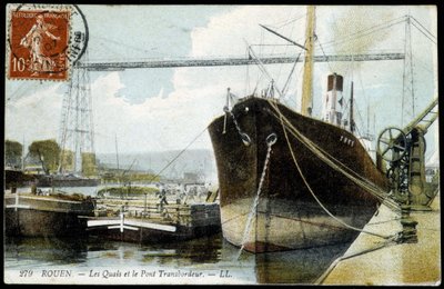 20世紀初頭の絵葉書。ノルマンディー、ルーアン：埠頭とフェリー橋。 作： Unknown photographer