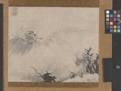 霧の中の朝の寺院の鐘 作： Unkoku Tōgan