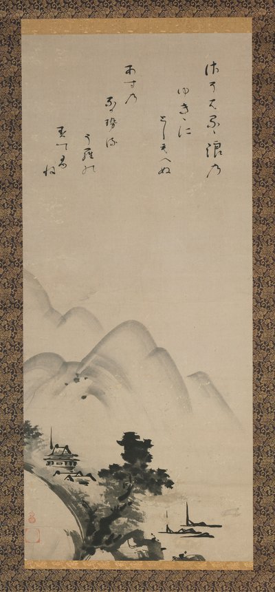 江戸時代の風景を描いた掛軸17世紀（紙に墨） 作： Unkoku Toeki