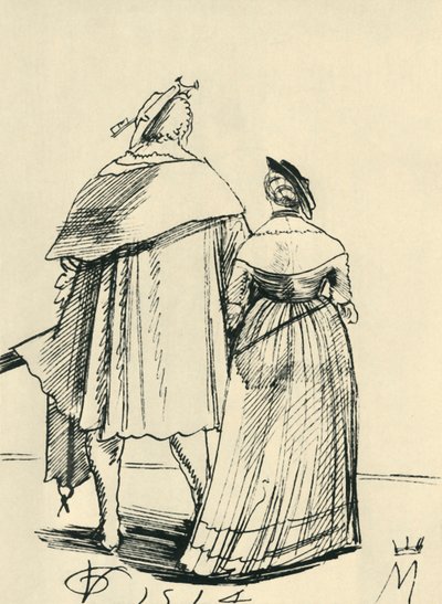 1514年、1943年、歩くカップル。 作： Urs Graf