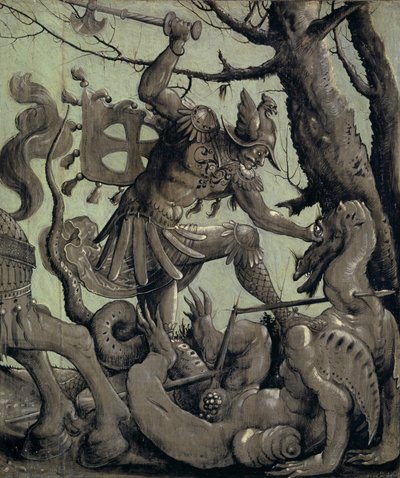 セントジョージファイティングザドラゴン、1520年頃（ライムウッドのテンペラ） 作： Urs Graf