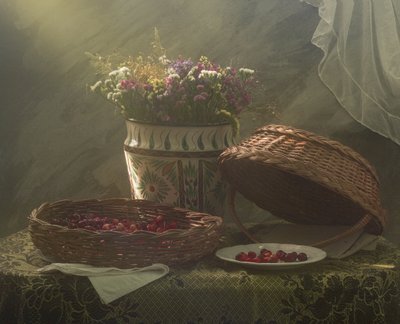 素朴なチェリーの静物画 作： 