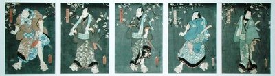 豊国の芝居の5人の登場人物（Pentatych）（参照 作： Utagawa Kunisada