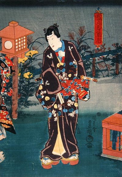 満月。植物や花を彩る 作： Utagawa Kunisada