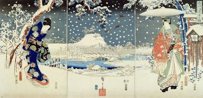 大名の庭の雪景色（三連祭壇画） 作： Utagawa  Hiroshige and Kunisada