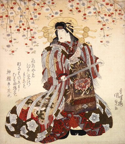 二代目岩井久米三郎「助六ゆかりの江戸桜」アゲマキ役 1830年頃（彩色木版画 作： Utagawa Kunisada