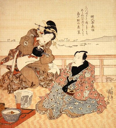 三代目尾上菊五郎「品川で茶を飲む」1825年頃（彩色木版画）（282741も参照 作： Utagawa Kunisada