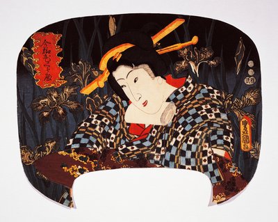 アイリスを背景にした花魁の肖像 作： Utagawa Kunisada