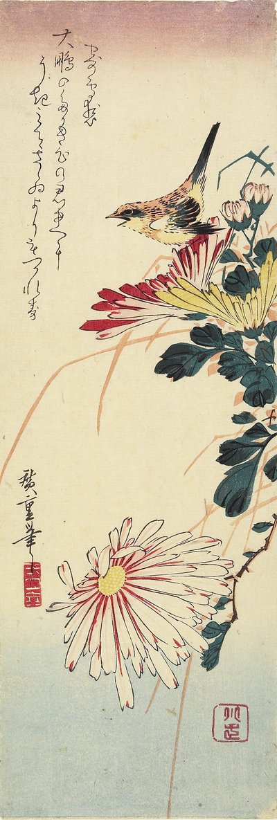 （菊とモズ）、1830-1858 作： Utagawa Hiroshige