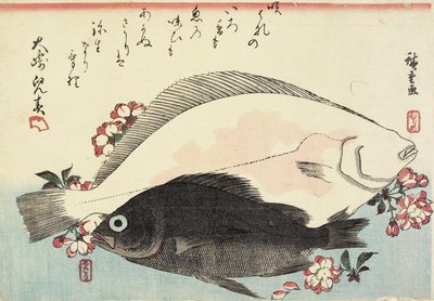 （フリュークとブラックバス、桜） 作： Utagawa Hiroshige