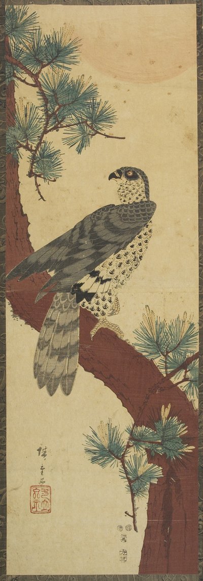 （ホーク・オン・パイン・ブランチ、夏）、1853年9月 作： Utagawa Hiroshige